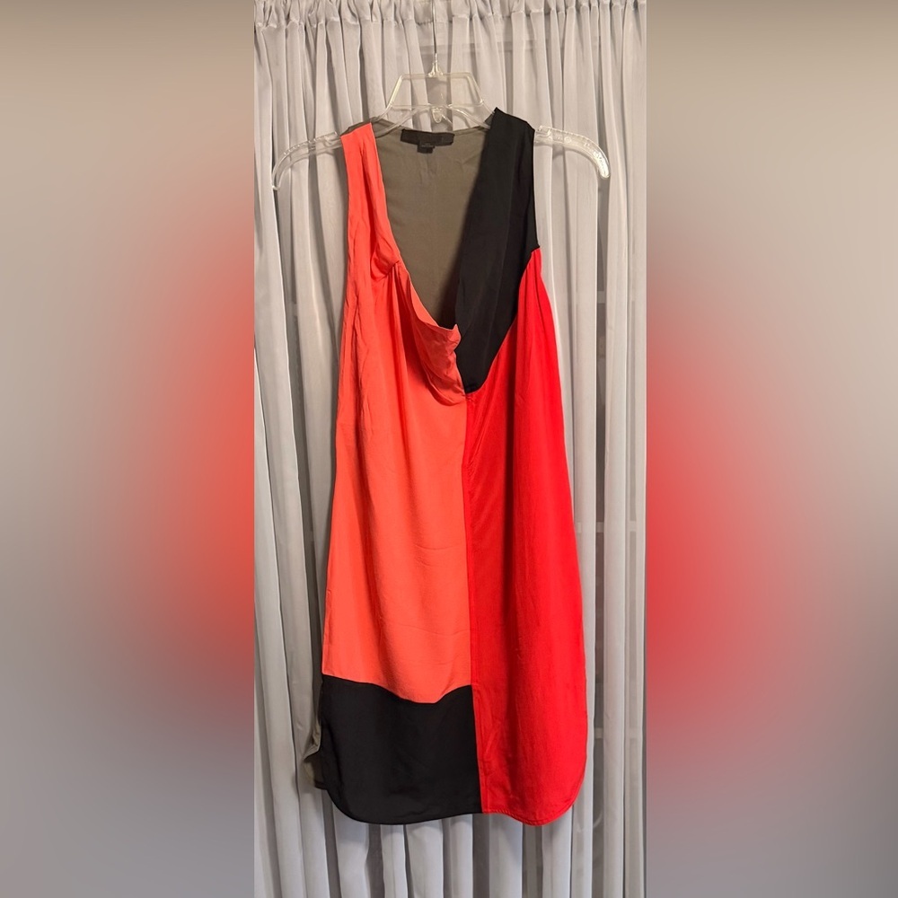 Alexander Wang Coral and Black Colorblock Mini Dress 100% Silk Size 8 - Picture 2 of 7